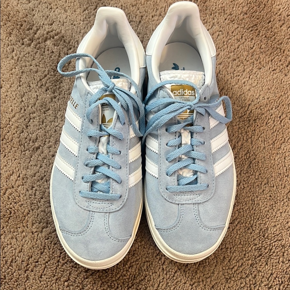adidas Light Blue Sneakers gazelle platform with Suede Upper and White Accents